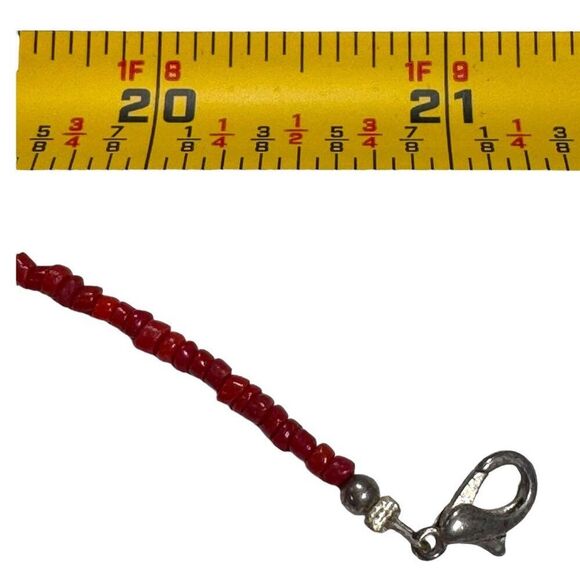 Handcrafted Faux Turquoise & Red Coral Beaded Necklace Arrowhead Pendant 21” - Picture 6 of 6